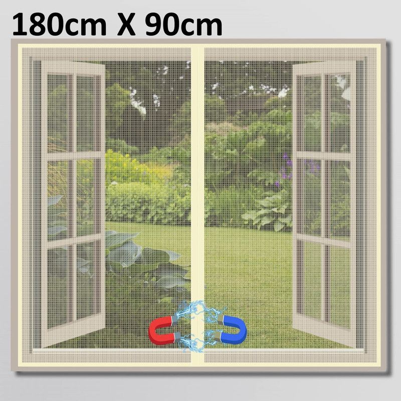 TurtleGrip Polyester Adults Washable Magnetic Window Mosquito Net with Self-Adhesive Hook Tape DIY Installation Mosquito Net  (Beige-180x90cms, Frame Hung)