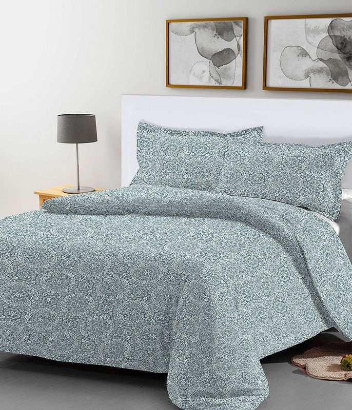 Pizuna 200 TC Cotton Double Printed Flat Bedsheet  (Pack of 1, Blue)