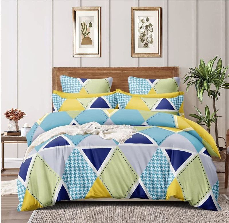 aashiyana sajona 178 TC Microfiber Double Checkered Flat Bedsheet  (Pack of 1, Blue)
