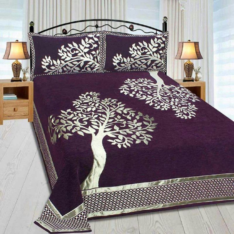 DC FABRICS 500 TC Velvet Double Printed Flat Bedsheet  (Pack of 1, Purple)