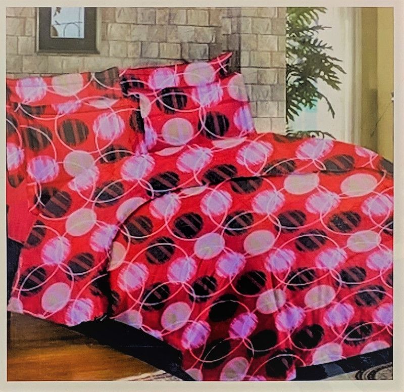 PARIMAL TEXTILES 144 TC Cotton Double Printed Flat Bedsheet  (Pack of 1, Pink, Black)
