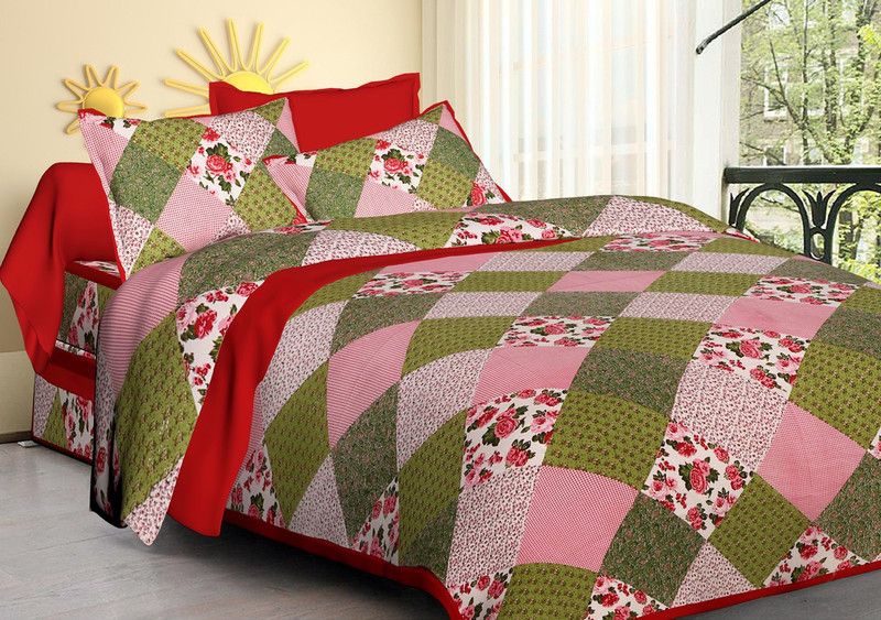BEDAFFAIR 144 TC Cotton Double Printed Flat Bedsheet  (Pack of 1, Red)