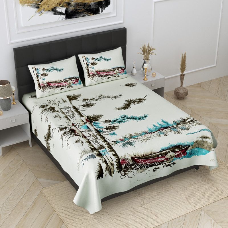 PINK CITY FAB CREATION 400 TC Cotton King Floral Flat Bedsheet  (Pack of 1, Beige pink)