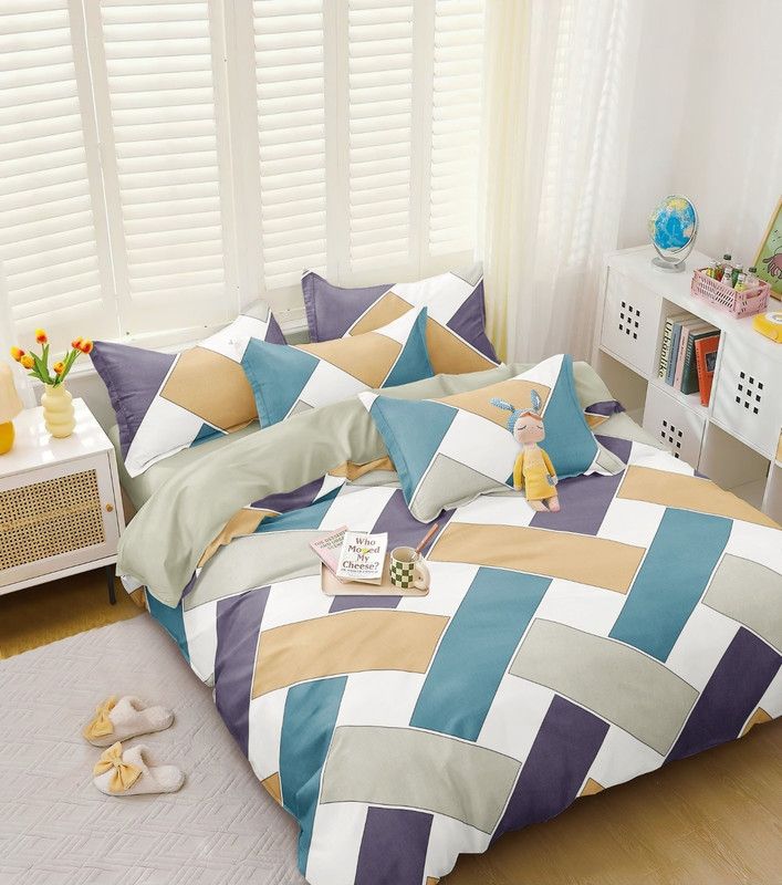 t tungol 240 TC Microfiber Single Printed Fitted (Elastic) Bedsheet  (Pack of 1, Multi box 2)