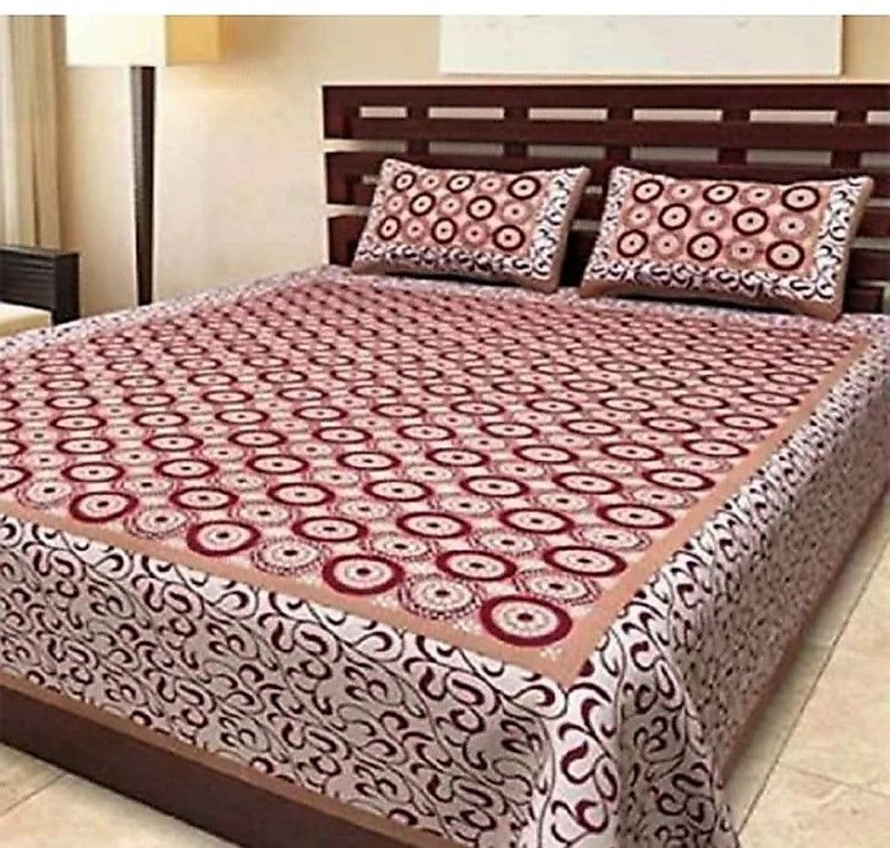 Plethora 151 TC Cotton Double Jaipuri Prints Flat Bedsheet  (Pack of 1, PEACT)