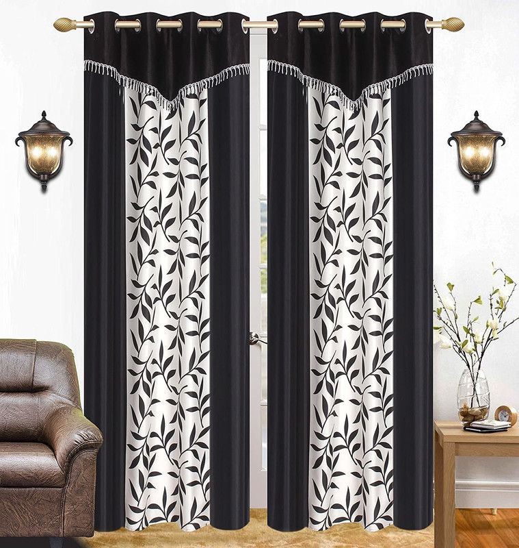 TWIZOR 213 cm (7 ft) Polyester Room Darkening Door Curtain (Pack Of 2)  (Printed, Black)