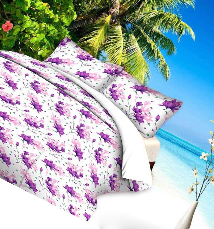 Kingly Home 140 TC Polyester Queen Floral Flat Bedsheet  (Pack of 1, White)