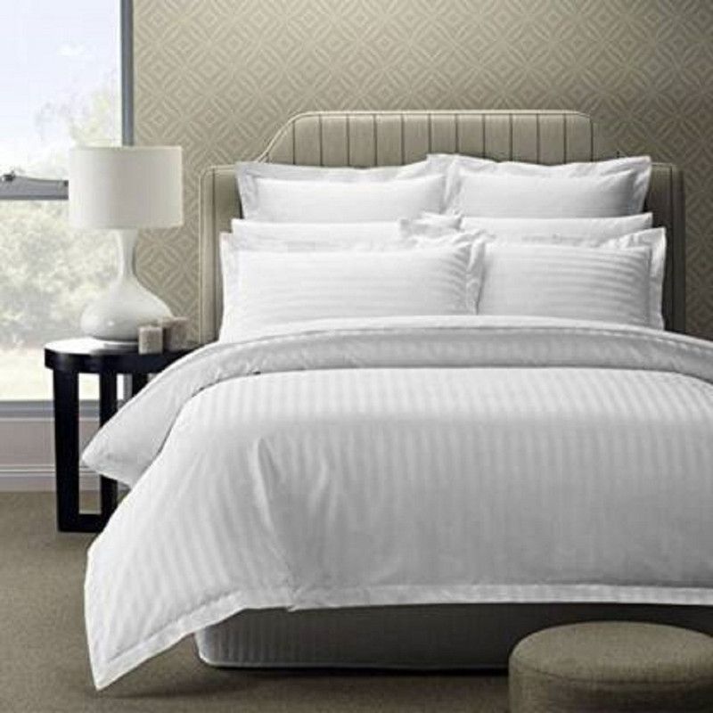 Comfytouch 250 TC Satin Queen Striped Flat Bedsheet  (Pack of 1, White)