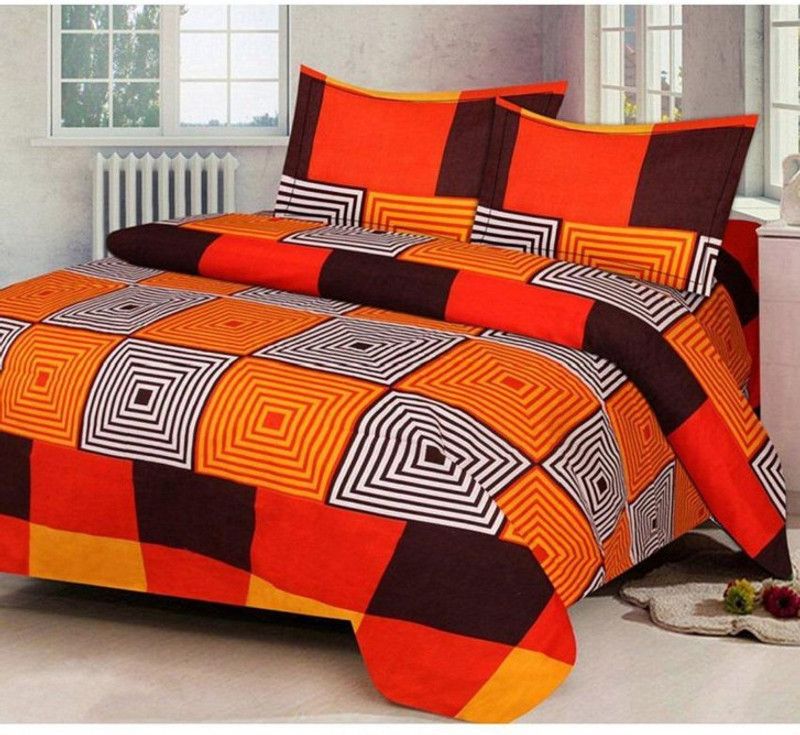 Recstiria 122 TC Polycotton Double 3D Printed Flat Bedsheet  (Pack of 1, Orange)