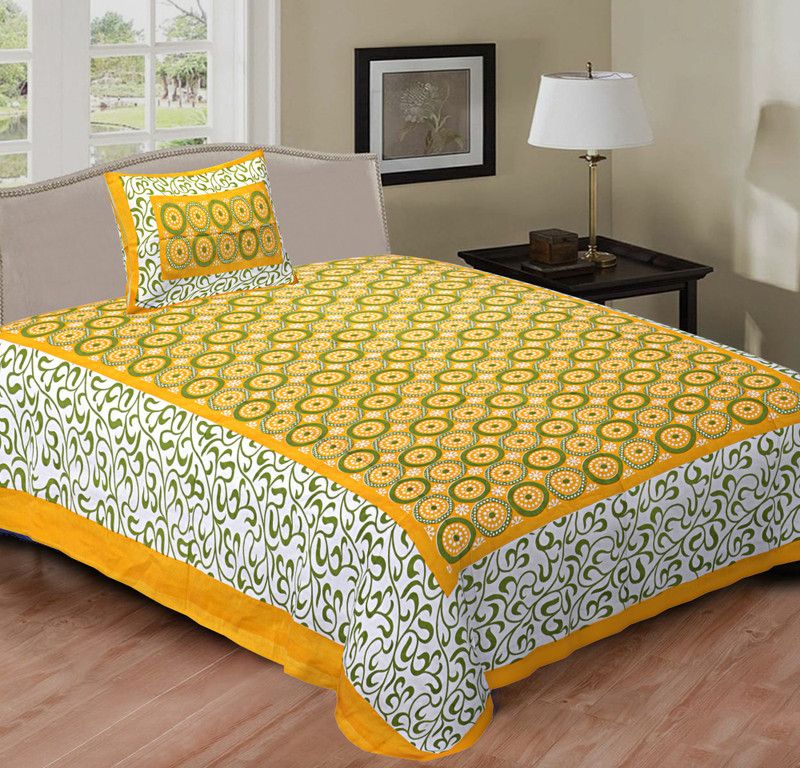 Bombay Bedspreads 151 TC Cotton Single Geometric Flat Bedsheet  (Pack of 1, Yellow)