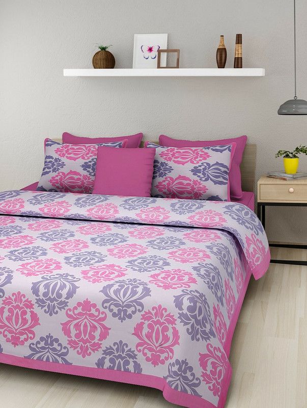 GLORIOUS CREATIONS 300 TC Cotton Double Jaipuri Prints Flat Bedsheet  (Pack of 1, Pink)