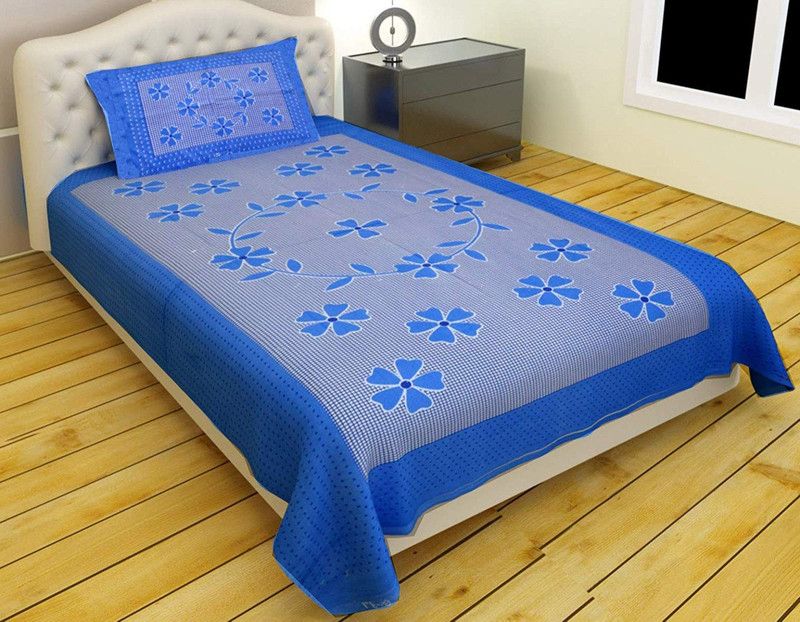 SHAPHIO 120 TC Cotton Single Printed Flat Bedsheet  (Pack of 1, Blue)
