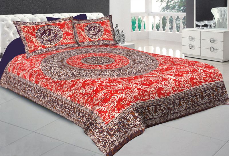 ABHISHEK FASHION 351 TC Cotton King Printed Flat Bedsheet  (Pack of 1, Red, GRAY)