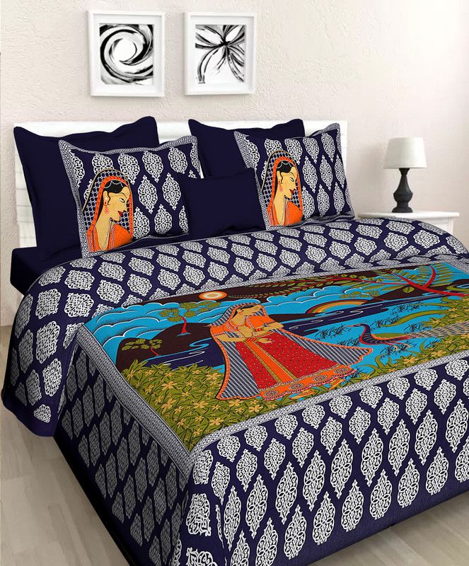 Cotton Double King Bedsheet  (Pack of 1, DARK BLUE)