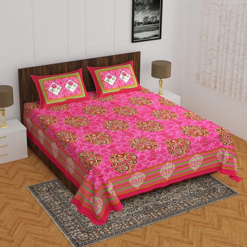 Bedsheetworld 220 TC Cotton Queen Floral Flat Bedsheet  (Pack of 1, Multicolor)