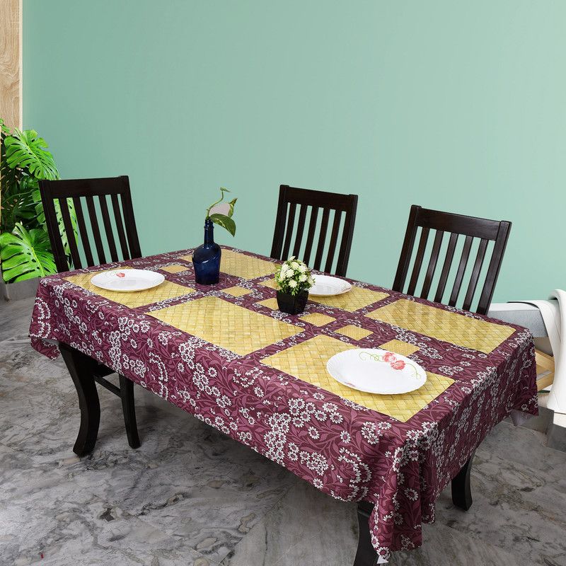3T Ventures Floral 6 Seater Table Cover  (Maroon, PVC)