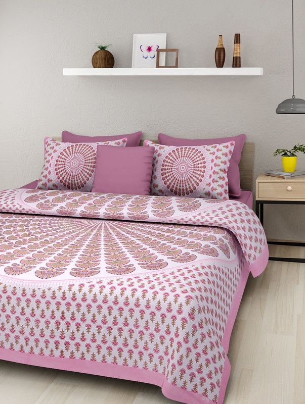 Pankaja Creation 144 TC Cotton Double Printed Flat Bedsheet  (Pack of 1, Pink)