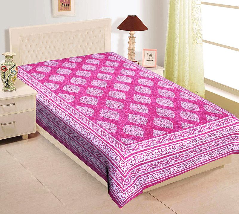144 TC Cotton Single Jaipuri Prints Bedsheet  (Pack of 1, Pink)