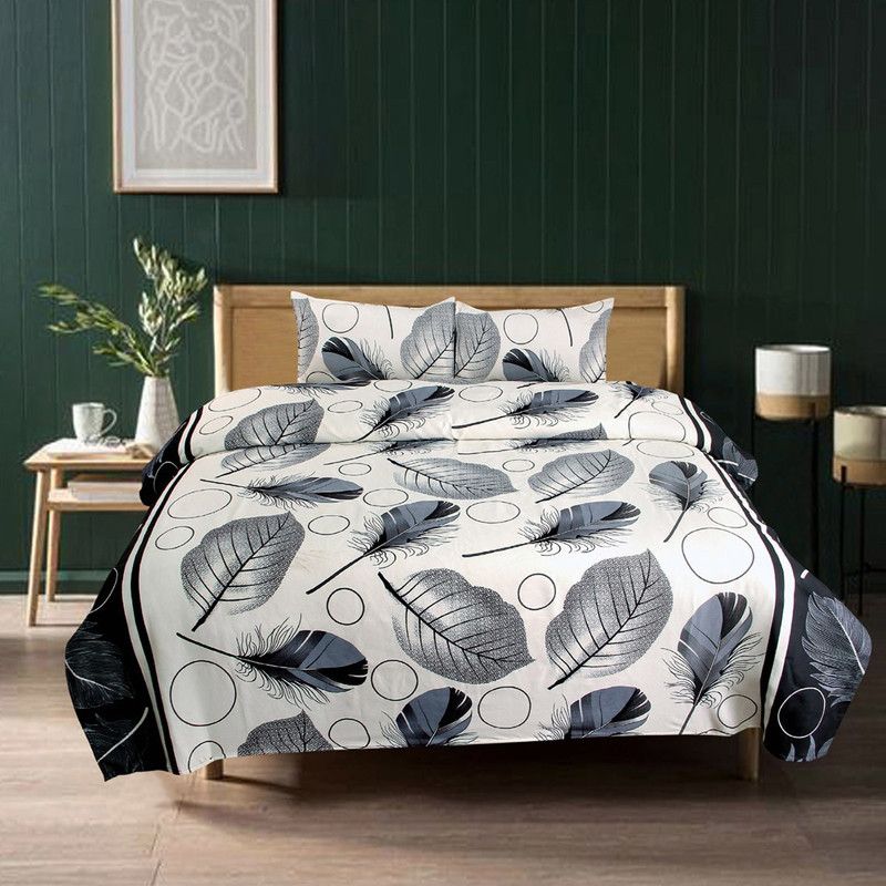 Profit blitz 144 TC Polycotton King 3D Printed Flat Bedsheet  (Pack of 1, Grey, White)