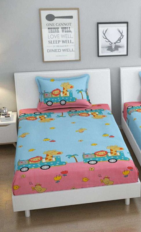 BLENZZA DECO 180 TC Polycotton Single Cartoon Flat Bedsheet  (Pack of 1, Animal Bus)