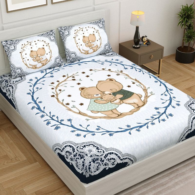 Rekha Creation 250 TC Cotton King Cartoon Flat Bedsheet  (Pack of 1, Blue)