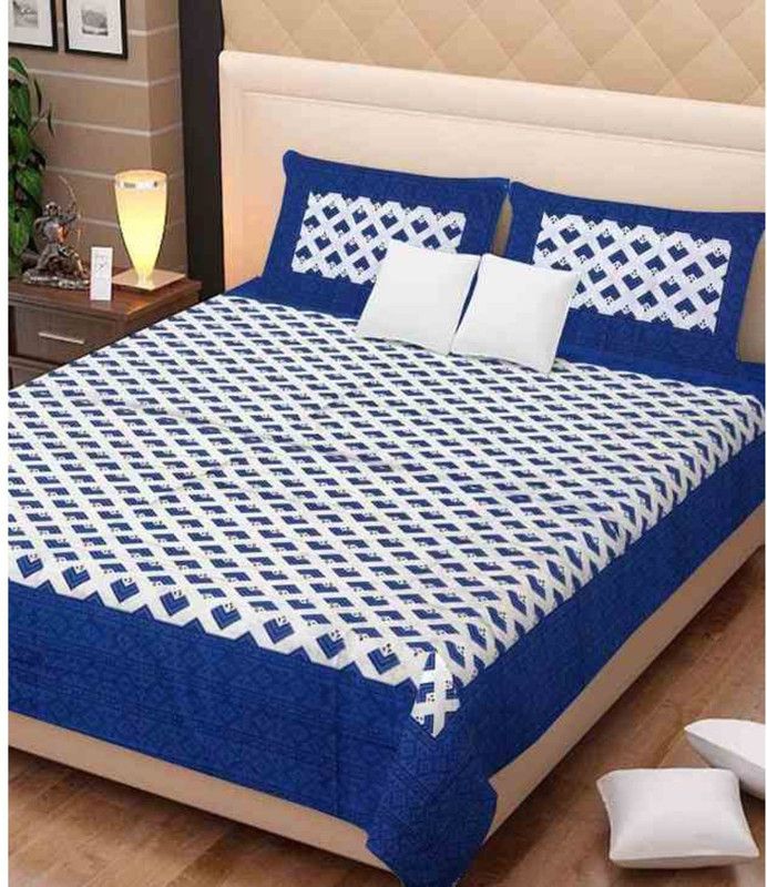 Rangun 120 TC Cotton King Printed Flat Bedsheet  (Pack of 1, Blue)