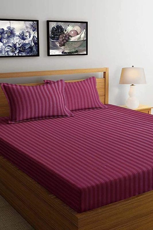 Sadashiv 210 TC Cotton Double Striped Flat Bedsheet  (Pack of 1, Maroon)