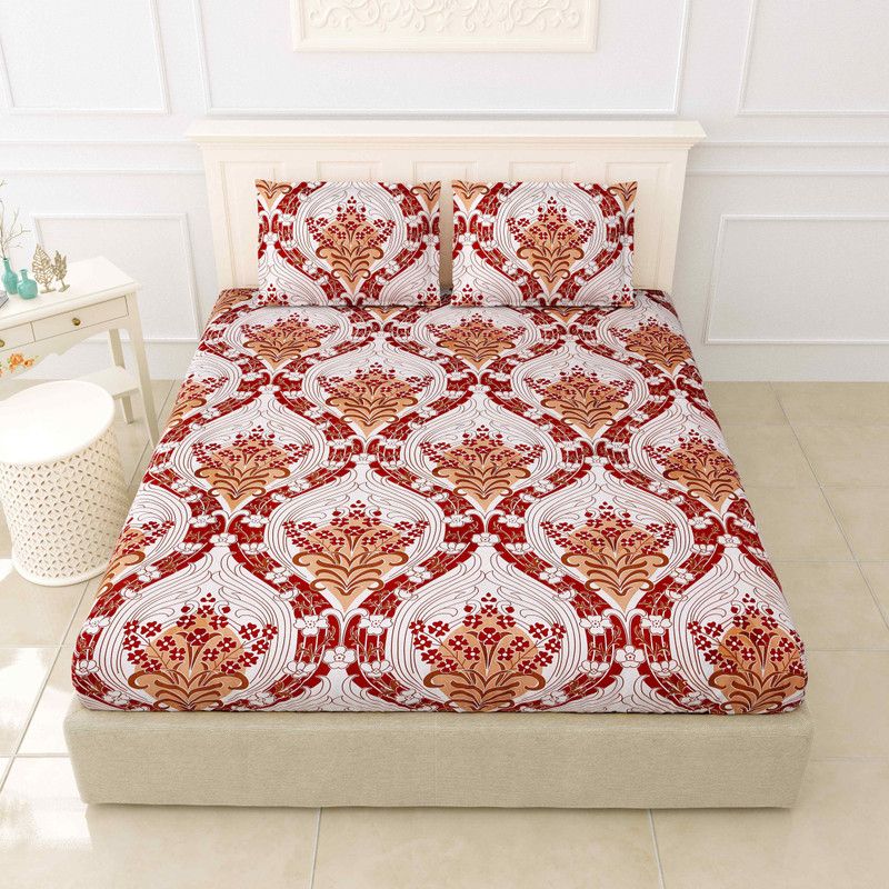 JAIPUR FABRIC 180 TC Cotton King Printed Flat Bedsheet  (Pack of 1, Red, White)