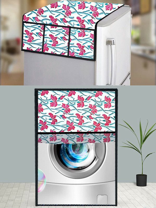 JM Homefurnishings Front Loading Washing Machine Cover  (Width: 73 cm, Pink, Green)