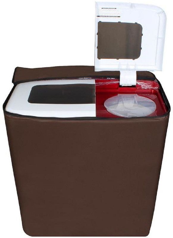 JM Homefurnishings Semi-Automatic Washing Machine Cover  (Width: 89 cm, Brown, Plain)