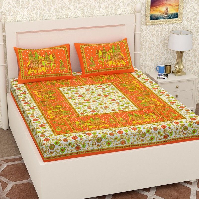 SHEESHAM 144 TC Cotton Double Floral Flat Bedsheet  (Pack of 1, Multicolor)
