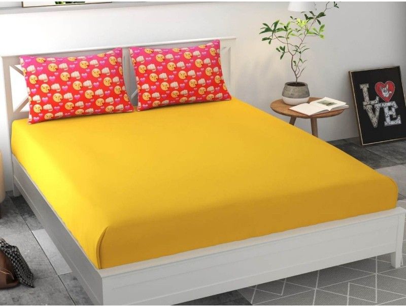 BELVOSTUM 251 TC Microfiber Double Solid Flat Bedsheet  (Pack of 1, Yellow)