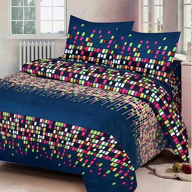BHAVYA 130 TC Polycotton Double Abstract Flat Bedsheet  (Pack of 1, Blue)