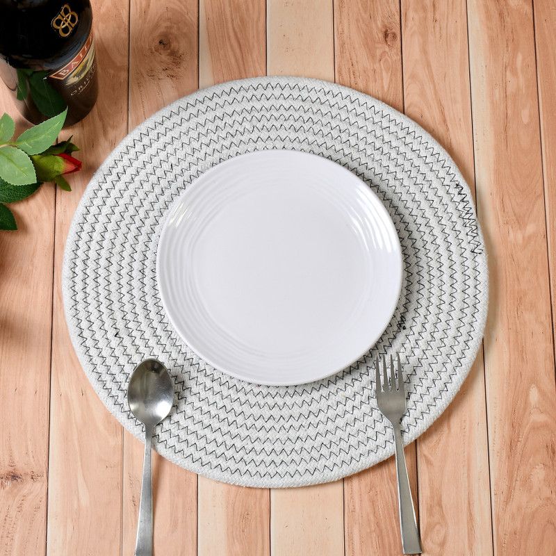vnm home Round Pack of 4 Table Placemat  (White, Grey, Cotton)
