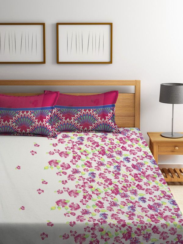 PORTICO NEW YORK 210 TC Cotton Queen Motifs Flat Bedsheet  (Pack of 3, Multicolor)