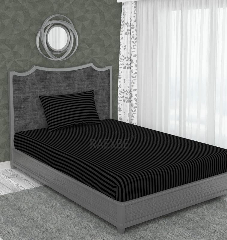 RAEXBE 144 TC Microfiber Single Striped Flat Bedsheet  (Pack of 1, Black)