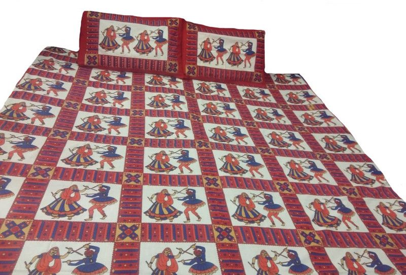 AJ ONSALE 144 TC Cotton Double Jaipuri Prints Flat Bedsheet  (Pack of 1, Red)