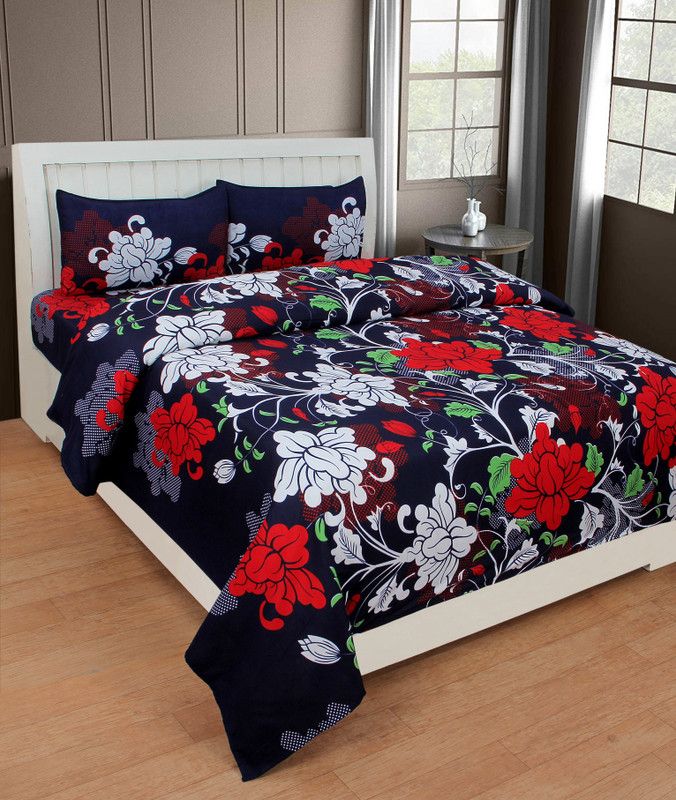 TexTile Furnishers 180 TC Microfiber Double Printed Flat Bedsheet  (Pack of 1, Black)