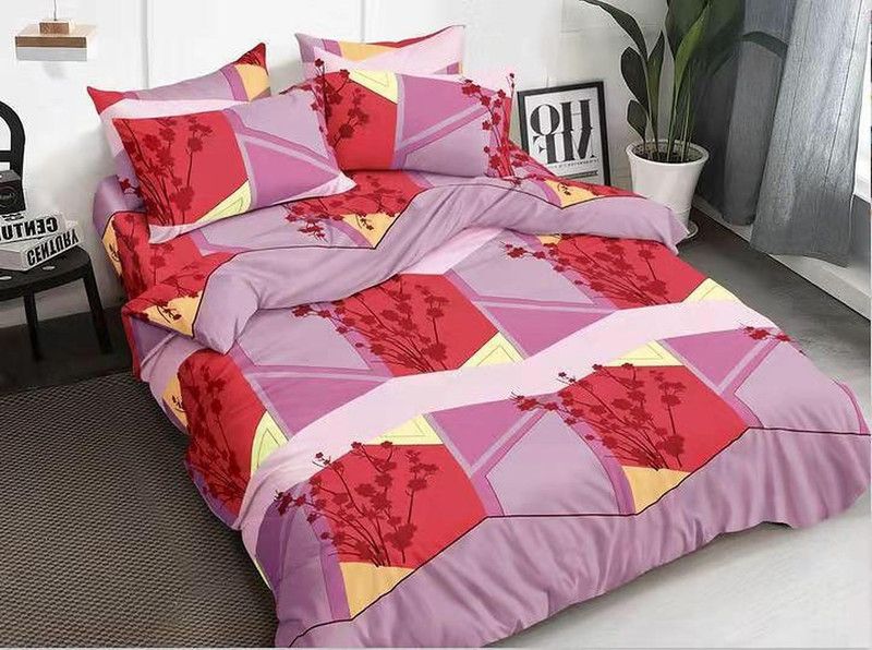 MUKHAKSH 350 TC Cotton King Printed Flat Bedsheet  (Pack of 1, King Size Red Pink Boutique Double Bed Sheet Set)