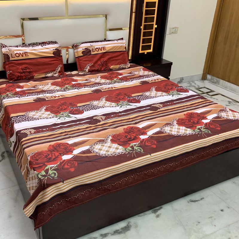 Pure Decor 250 TC Polycotton Queen Printed Flat Bedsheet  (Pack of 1, Multicolor)