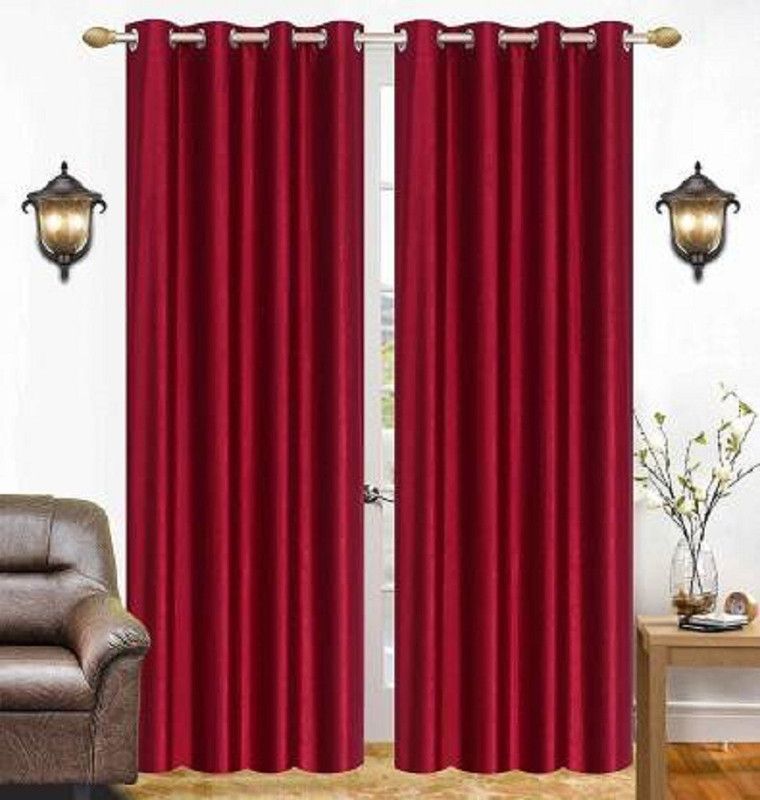 Careist 274.32 cm (9 ft) Polyester Semi Transparent Long Door Curtain (Pack Of 2)  (Solid, Maroon)