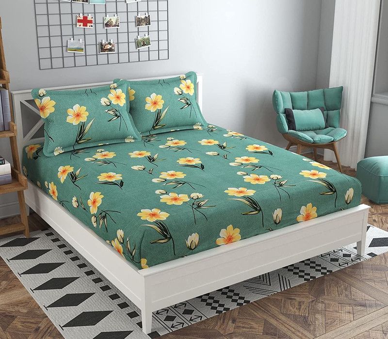 IMMENSA 160 TC Microfiber Double Printed Flat Bedsheet  (Pack of 1, Green)