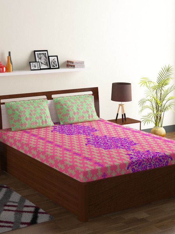 Bombay Dyeing 104 TC Cotton Double Motifs Flat Bedsheet  (Pack of 1, Pink)