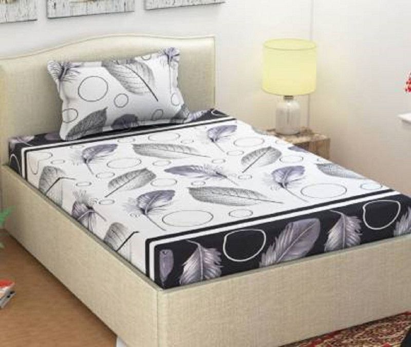 PURVI FABRIC 160 TC Polycotton Single Printed Flat Bedsheet  (Pack of 1, Black, White)
