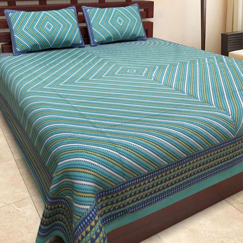 BADGUJAR 280 TC Cotton King Polka Flat Bedsheet  (Pack of 1, Green)