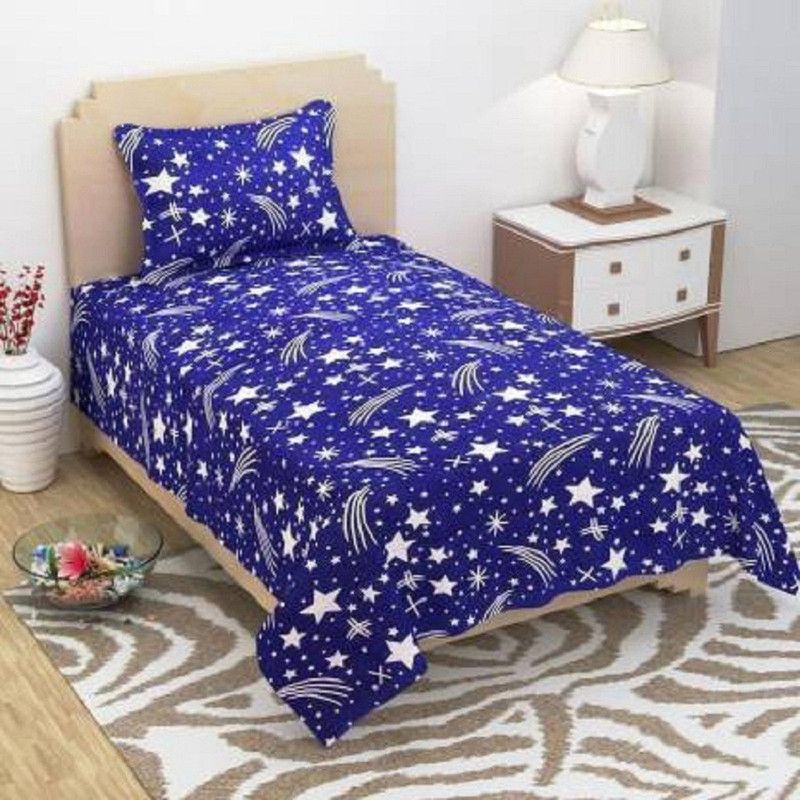 120 TC Microfiber Single Printed Bedsheet  (Pack of 1, Blue)