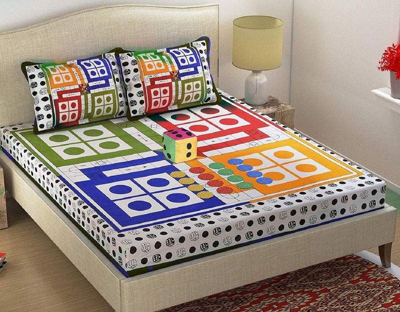 MINAKSHI STORE 250 TC Cotton Queen Printed Flat Bedsheet  (Pack of 1, Multicolor1)