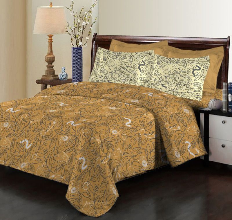 Bombay Dyeing 144 TC Cotton Double Printed Flat Bedsheet  (Pack of 1, Ocher)