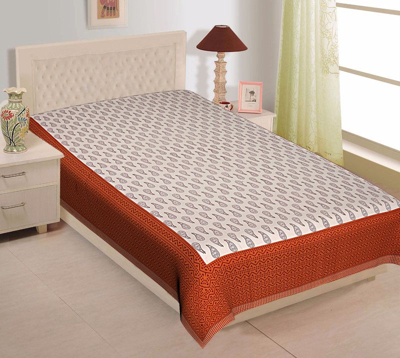 Texstylers 200 TC Cotton Single Floral Flat Bedsheet  (Pack of 1, Brown)