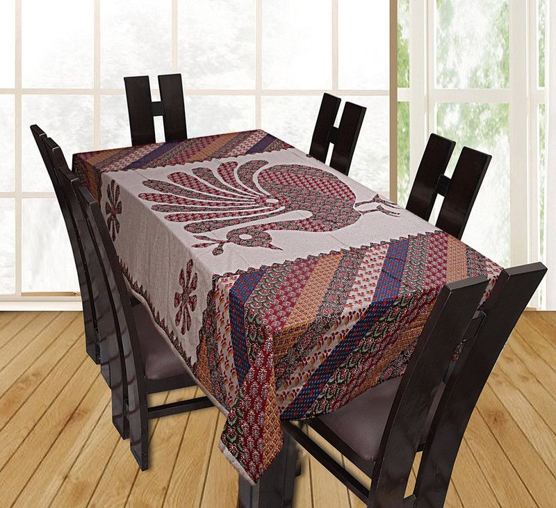 Texstylers Animal 6 Seater Table Cover  (Maroon, Cotton)